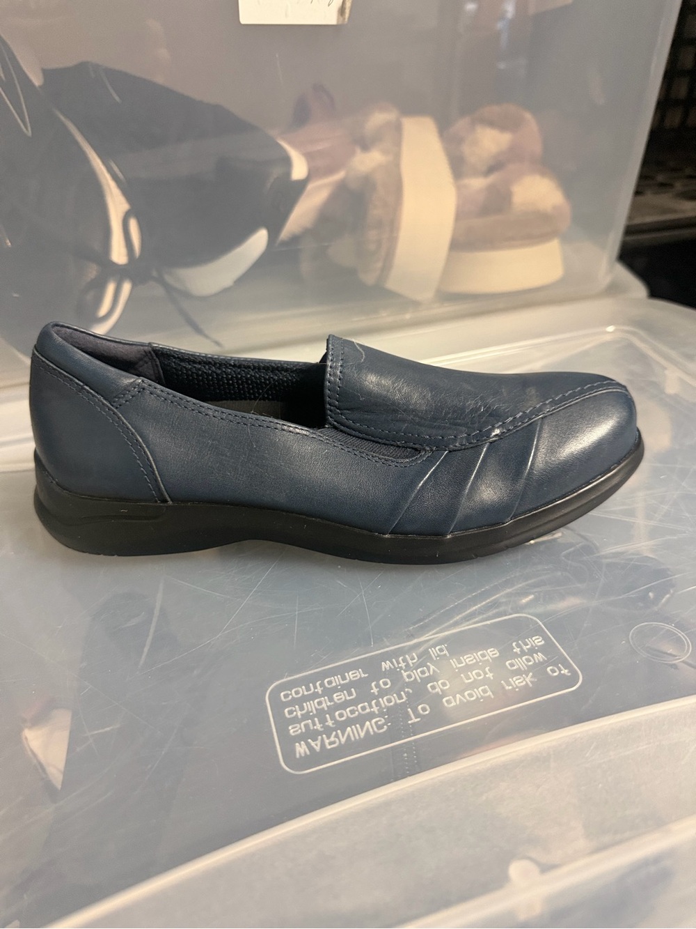 Aravon Women’s Slip on Loafer Shoes Navy Blue Leather Size 7 M US